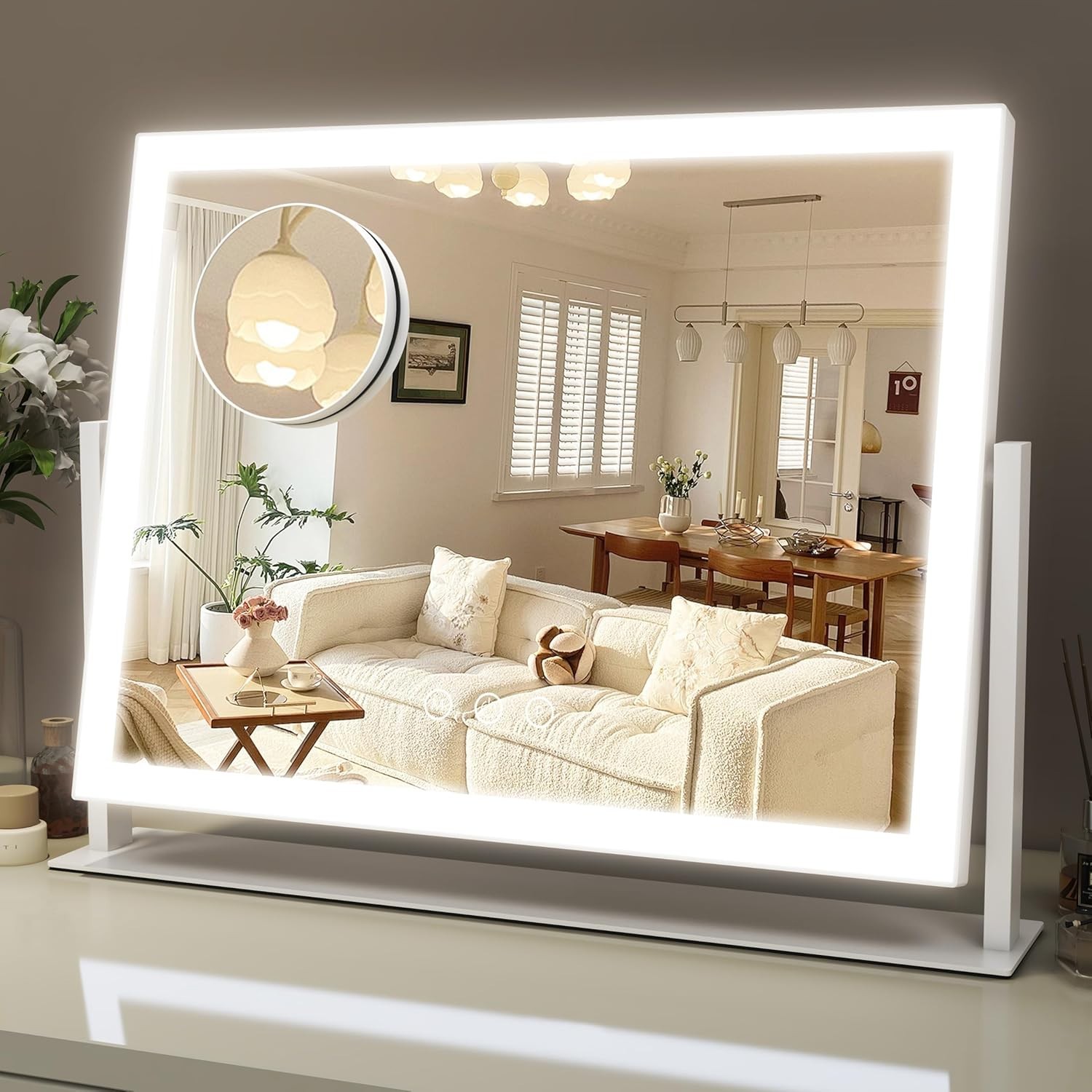 LED Makeup Mirror Vanity Lighted Mirror 16×12 Large Hollywood Style with Magn…