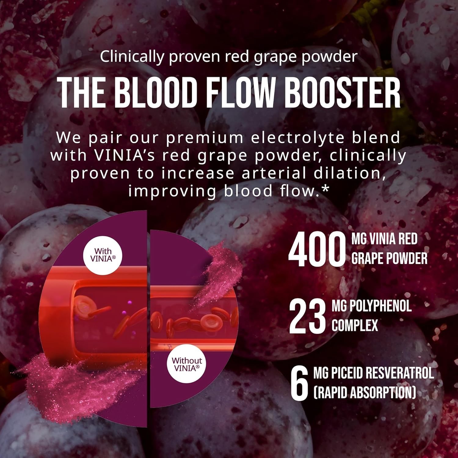 VINIA Resveratrol Electrolyte Hydration Powder Mix Fruit Punch Blood Flow