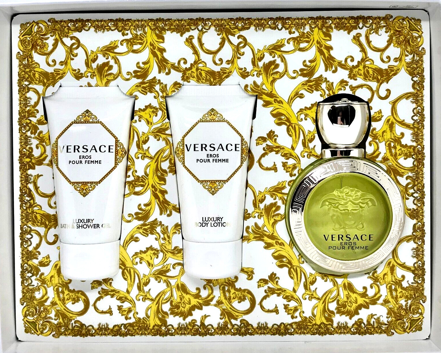 VERSACE EROS POUR FEMME 3 PCS GIFT SET EDT 1.7 Oz, BODY LOTION,BATH & SHOWER GEL