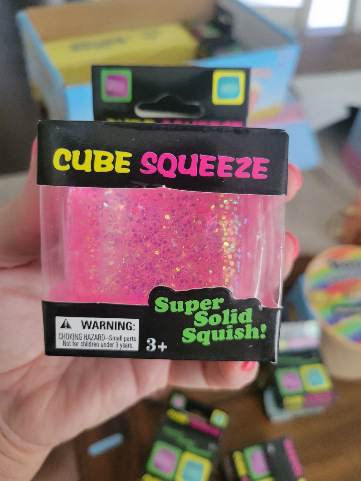 Cube Squeeze Super Solid Squish Gel Glitter Squeeze Cube Stress Reliever, P/P/O