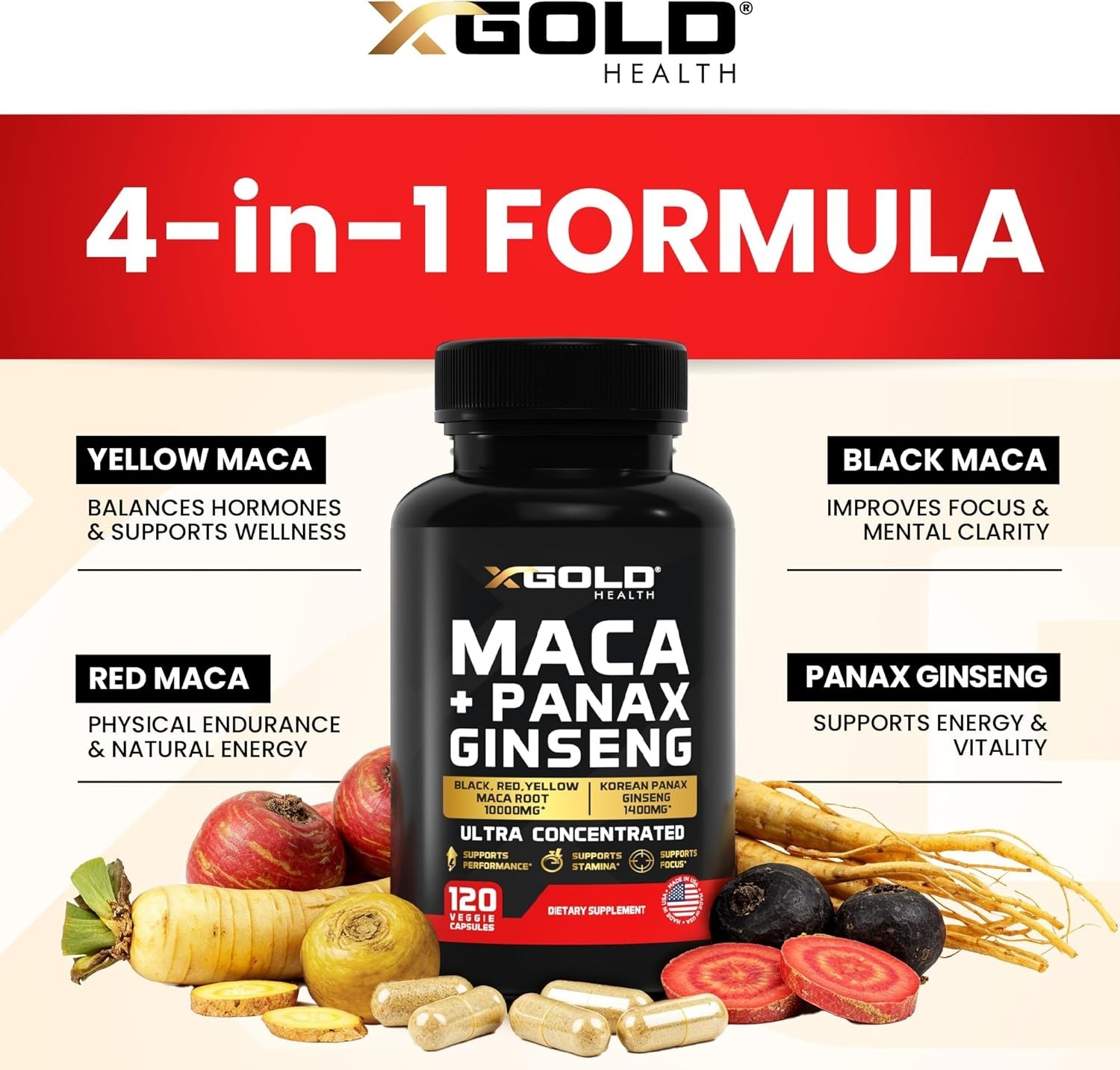 Extracto 20:1 de cápsulas de raíz de maca + extracto coreano de Panax Ginseng 1