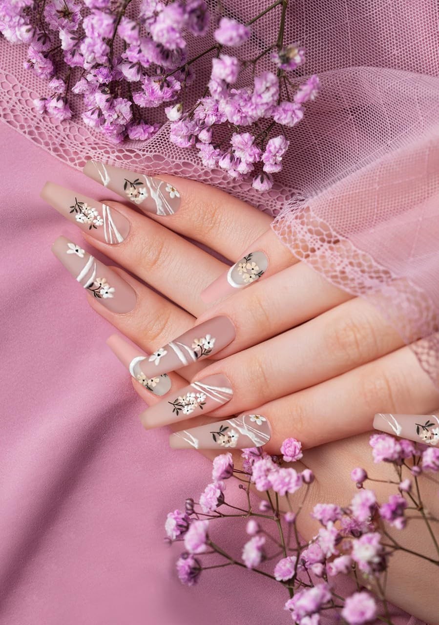 HAIIDOAK Nail Stickers, 4 Sheets Floral 5D Embossed, Self-Adhesive for DIY