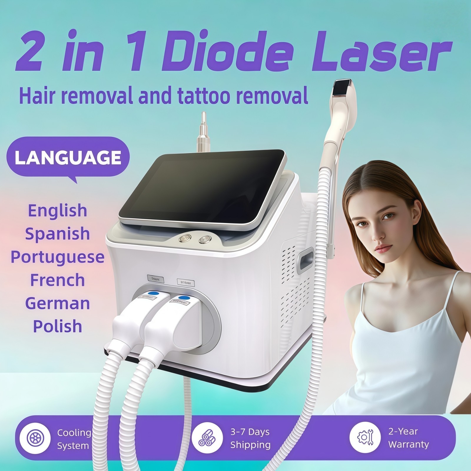 2in1 Picosecond Diode Laser Machine for Hair & Tattoo Removal Skin Rejuvenation