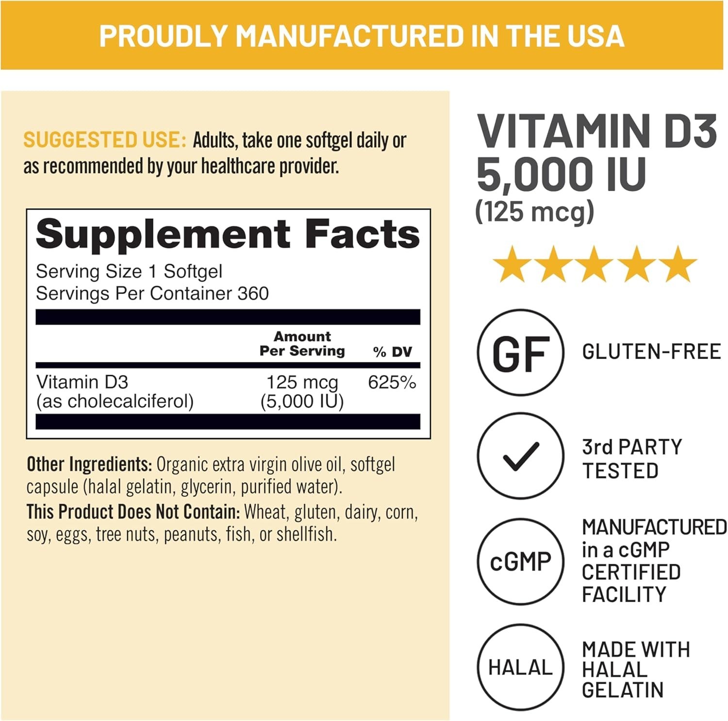 NatureWise Vitamin D3 5000 IU 360 Softgels Immune Bone Muscle Support 1 Year