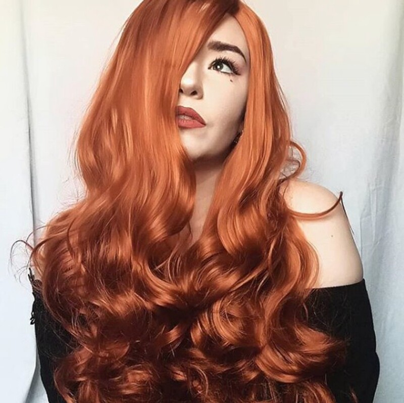 Long Wavy Curly Wigs Copper Red Full Wigs Synthetic Wigs Cosplay Party Halloween