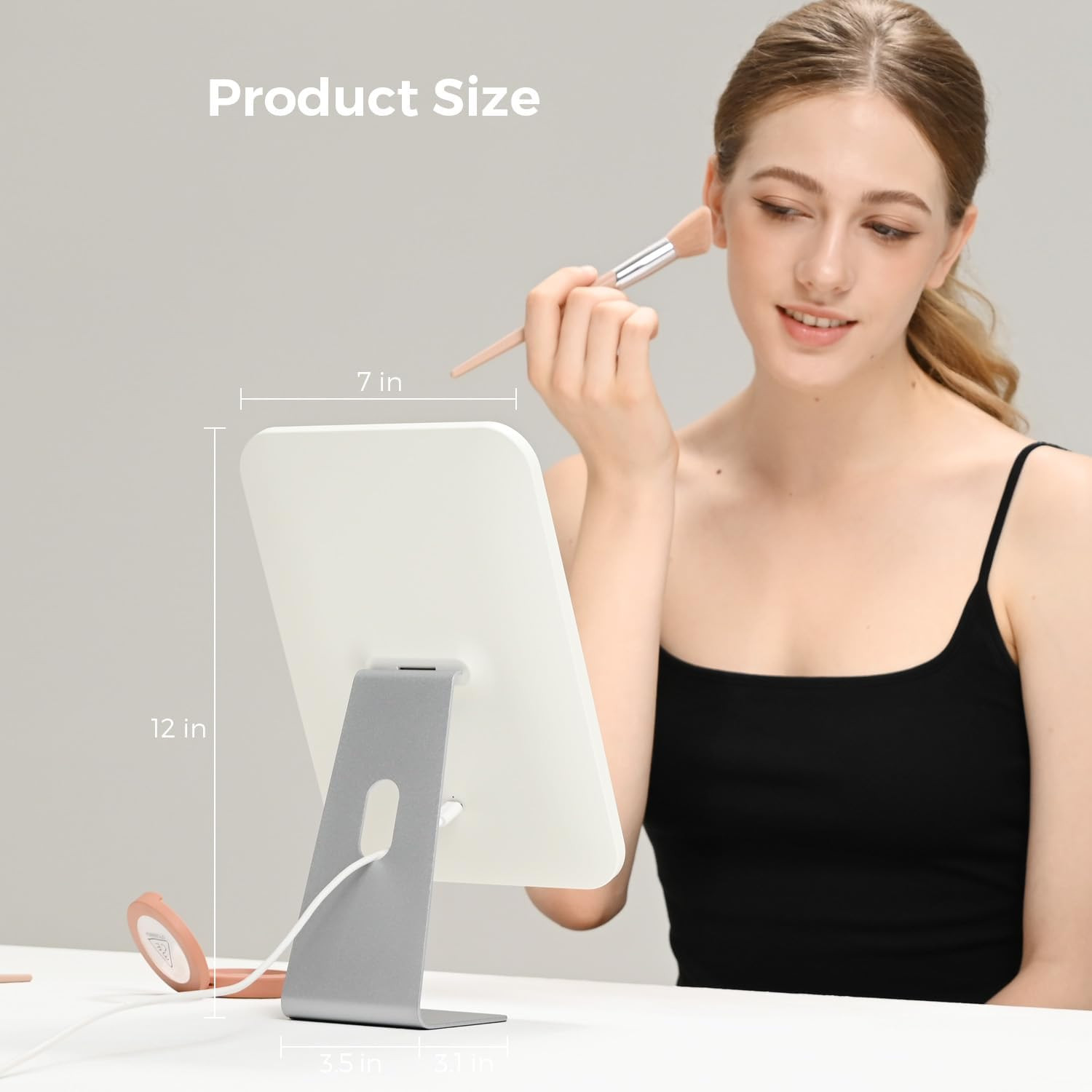 NEZZOE Lighted Makeup Mirror, Metal Table Mirror with Stand, 2000 Mah Rechargeab