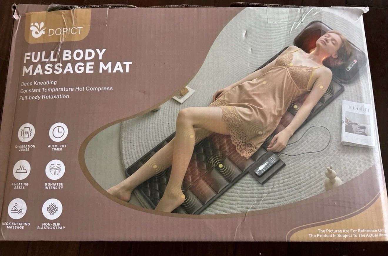 DOPICT Full Body Massage Mat w/ Heat Detachable Neck, 10 Vibration Zones – Brown