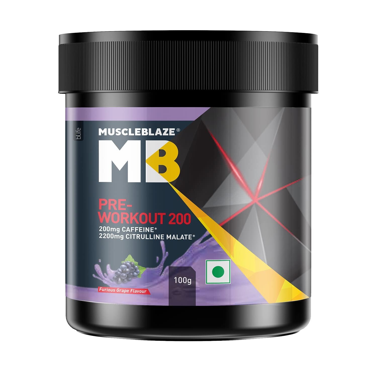 MuscleBlaze Pre Workout 200 200mg Caffeine, 2200mg Citrulline In Furious Grape