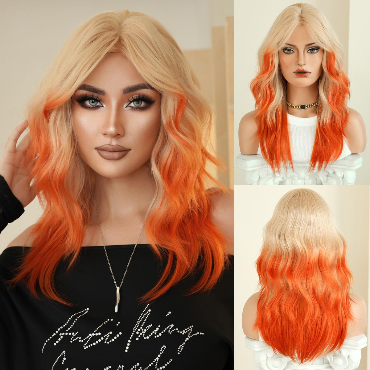 20inch Long Wavy Ombre Wig Heat Resistant Synthetic Cosplay Party for Women