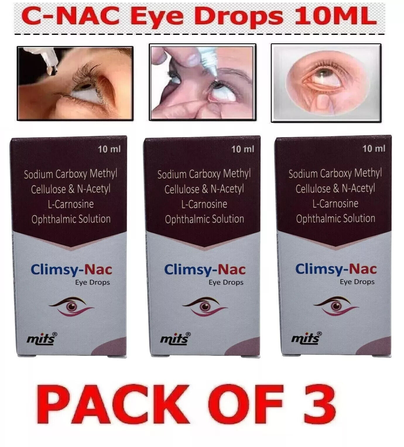 (Pack of 3) C-NAC Eye Drops For Cataract, N-Acetylcarnosine 10ml Each (3 x 10ml)