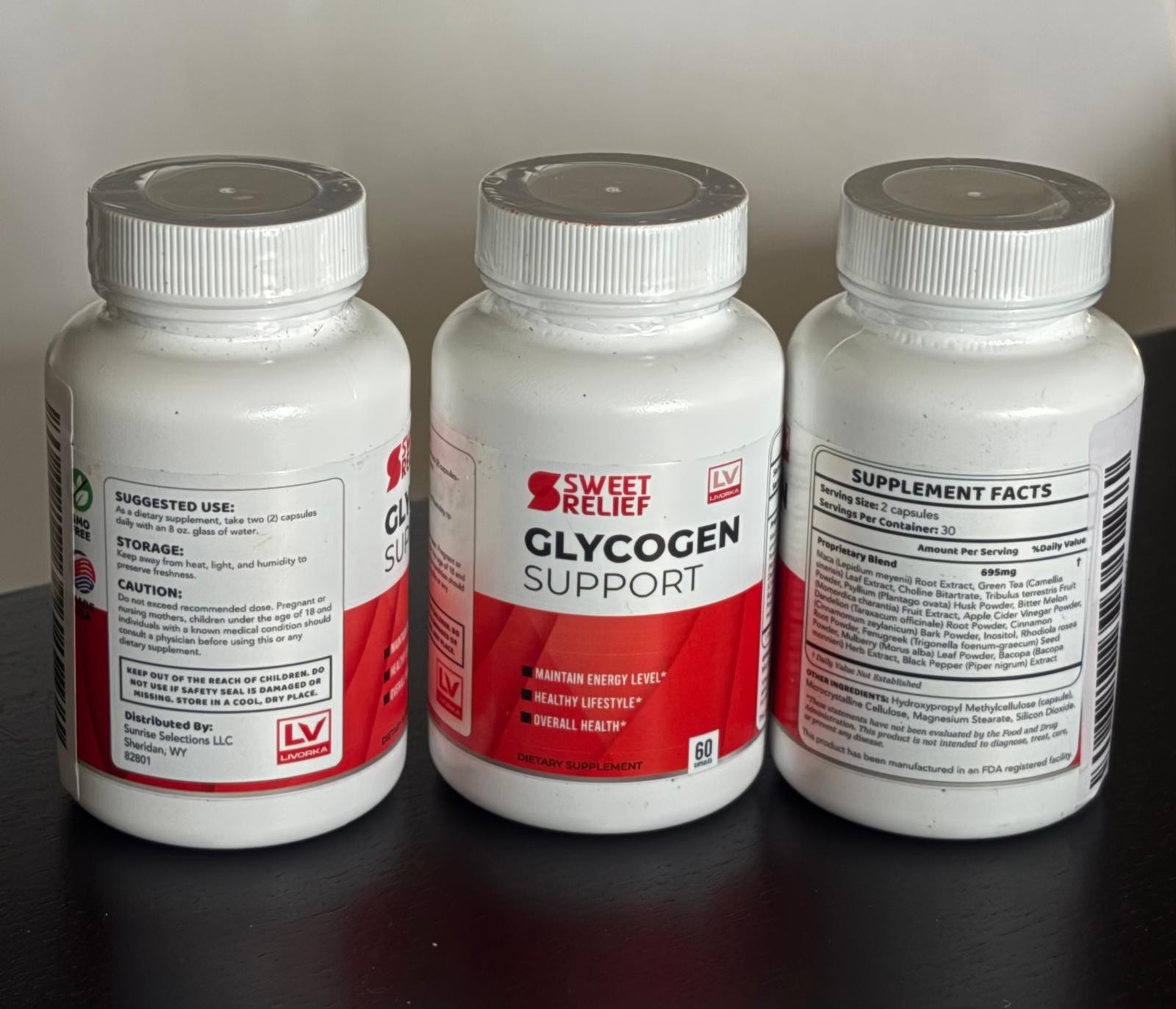 (3 Pack) Sweet Relief Glycogen Support Supplement – 60 Capsules Each (180 Total)