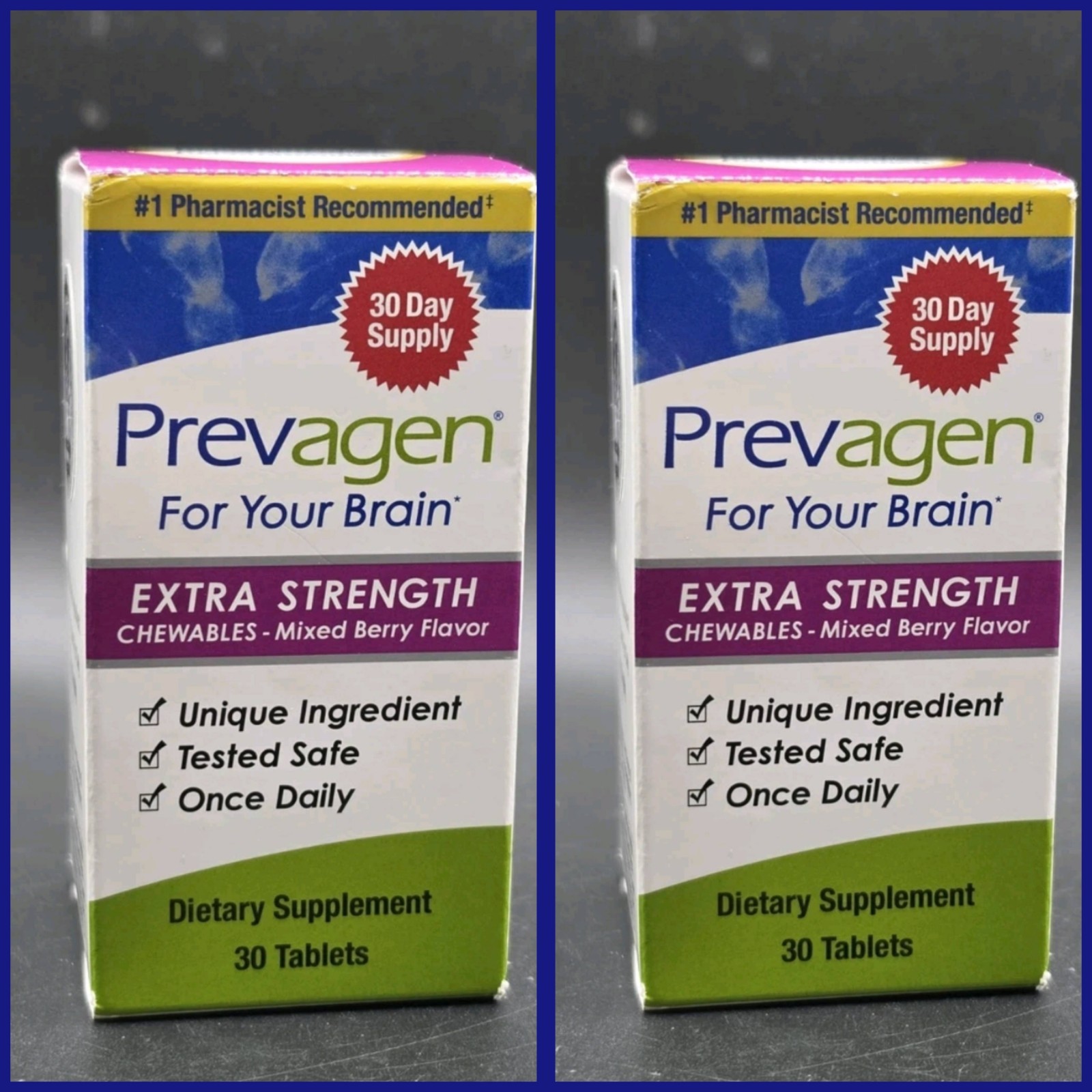 LOT OF 2 Prevagen Extra Strength Mixed Berry Chewables 20 mg 30 Ct Bottles = 60