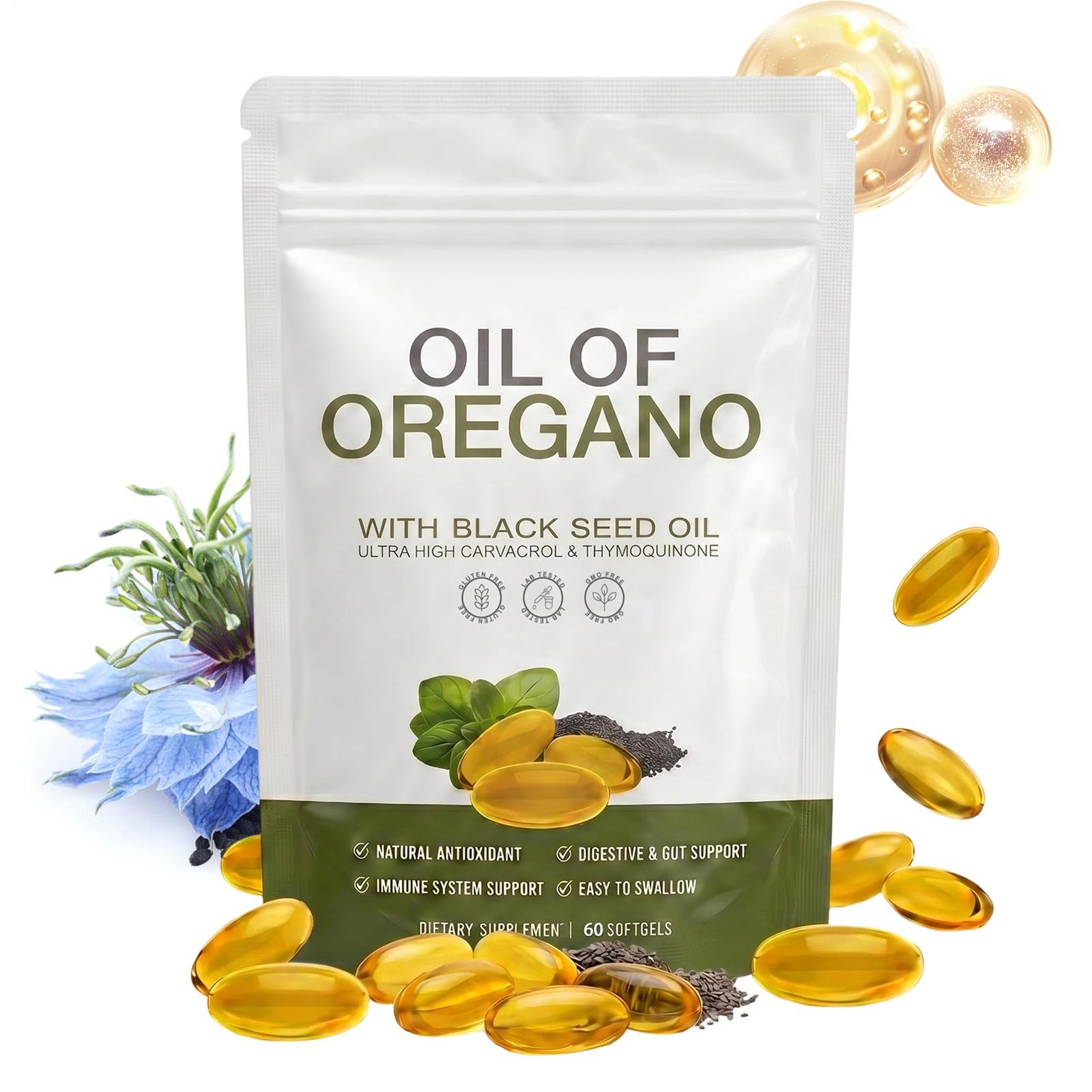 60 Capsules High Potency Oregano Oil & Black Seed Oil Softgels