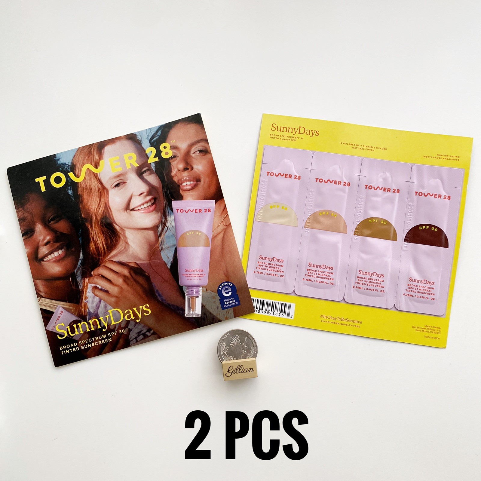 Lot of 2 TOWER 28 Sunny Days Mineral Tinted Sunscreen SPF30 Samples 4 Shades NEW