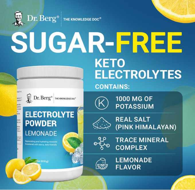 Dr. Berg Zero Sugar Keto Electrolyte Powder, Lemonade, 100 Servings