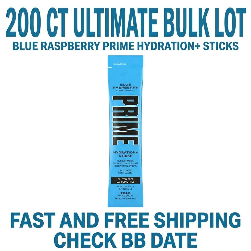 200 CT Prime Hydration Sticks Blue Raspberry Bulk Lot Electrolyte Powder Packets