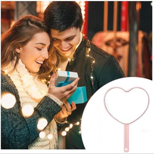 Cute Heart Shaped Handheld Mirror for Travel (4.65″x3.15”) – Small Heart Hand