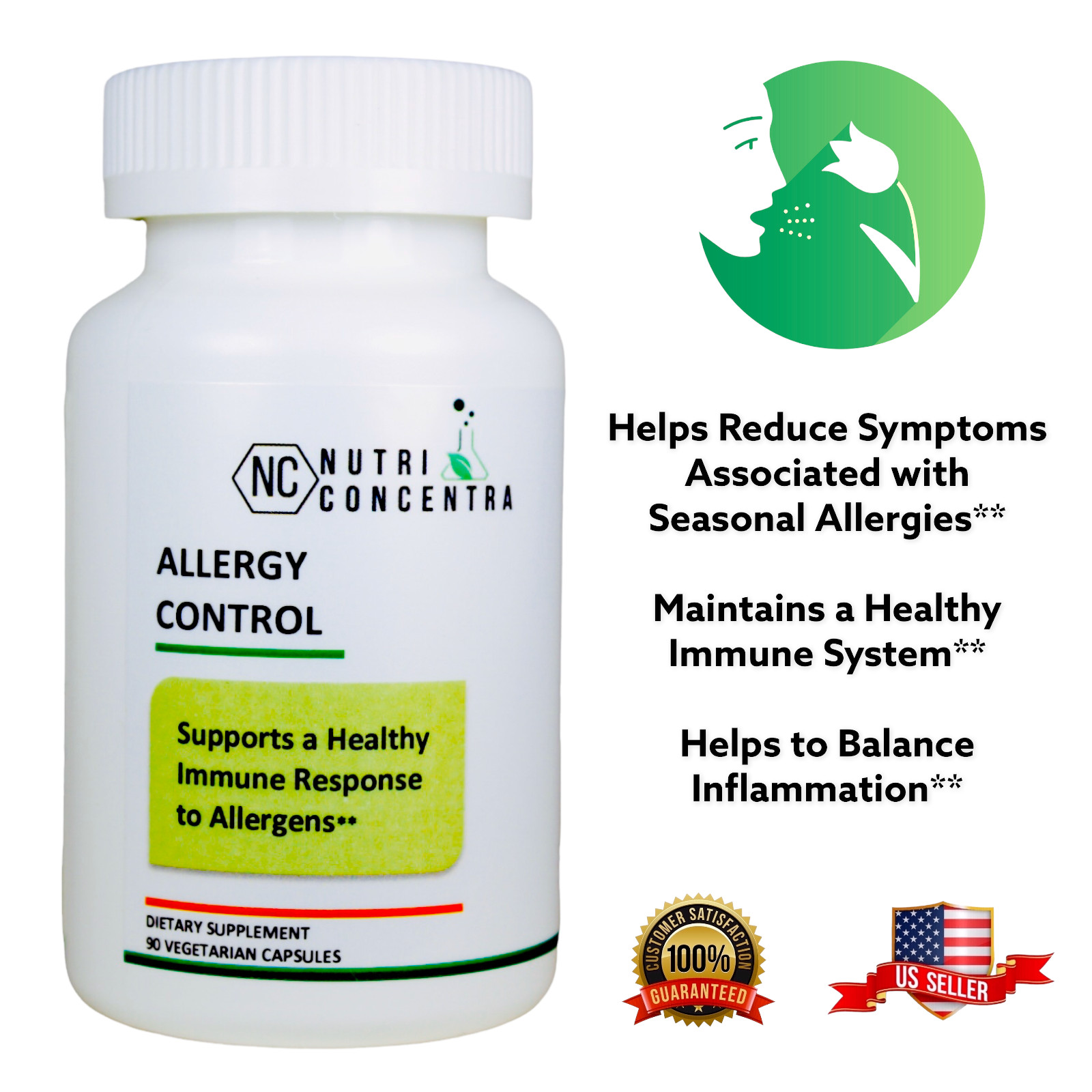 Reduce Itchy, Water eyes, Itchy Nose, Sneezing, Less Allergy, 90 Capsules, Well.