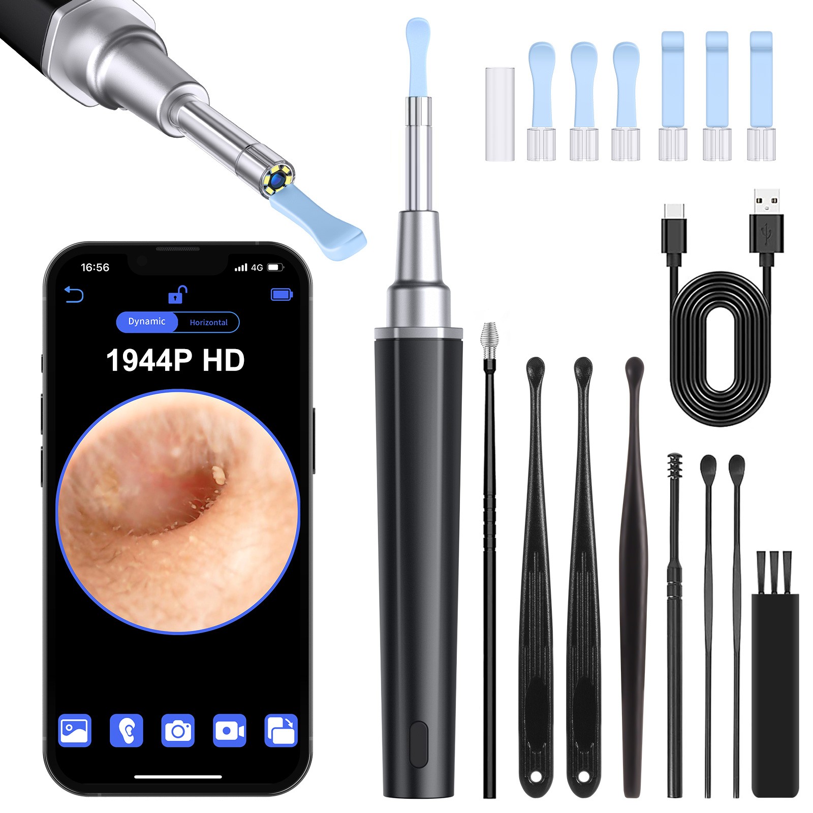 Smart Visual Ear Spoon Kit 5MP IP67 Waterproof HD Ear Inspection Otoscope Camera