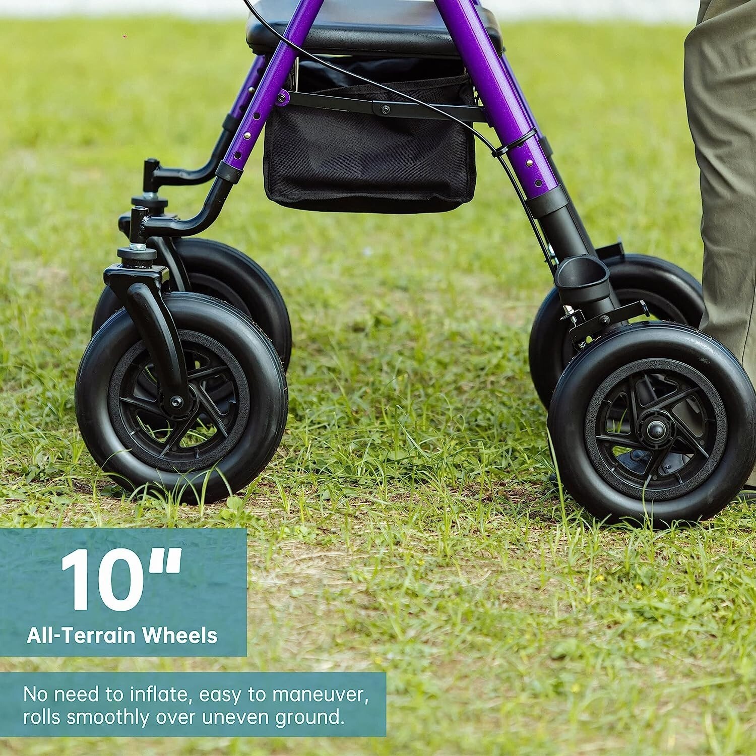 Elenker 10″ All Terrain Walker with Seat & Backrest – 300lb Rollator for Elderly