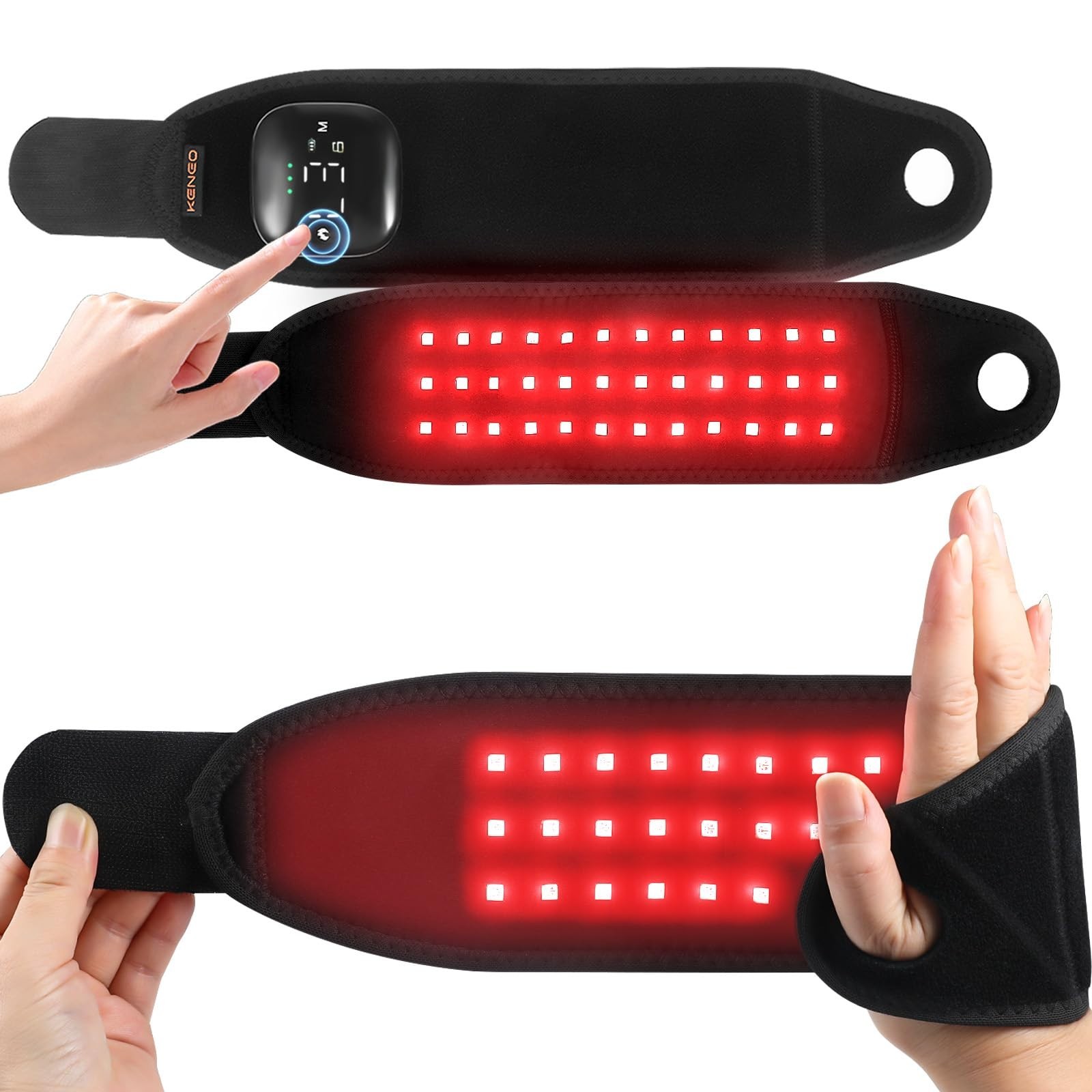 Red Light Therapy Wristband for Hand & Wrist, 660nm & 850nm Infrared, Heat & Vib