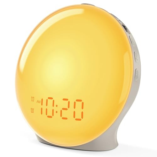 Full-Screen Wake Up Light Sunrise Alarm Clocks for Bedrooms, White Noise Putty