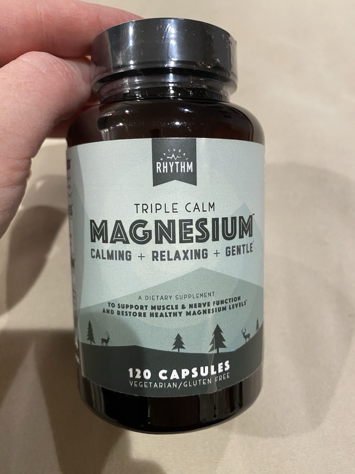 Triple Calm Magnesium, by Rhythm, 150mg of Taurate Glycinate & Malate,120 caps.