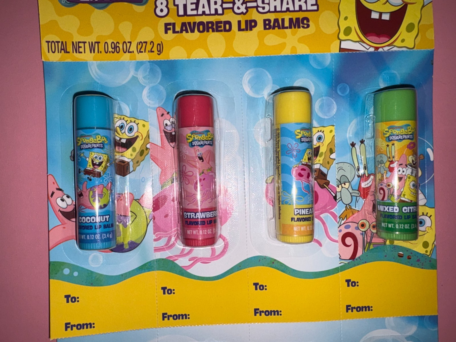 SpongeBob SquarePants Tear And Share 8 Pack Lip Balms Variety Of Flavors