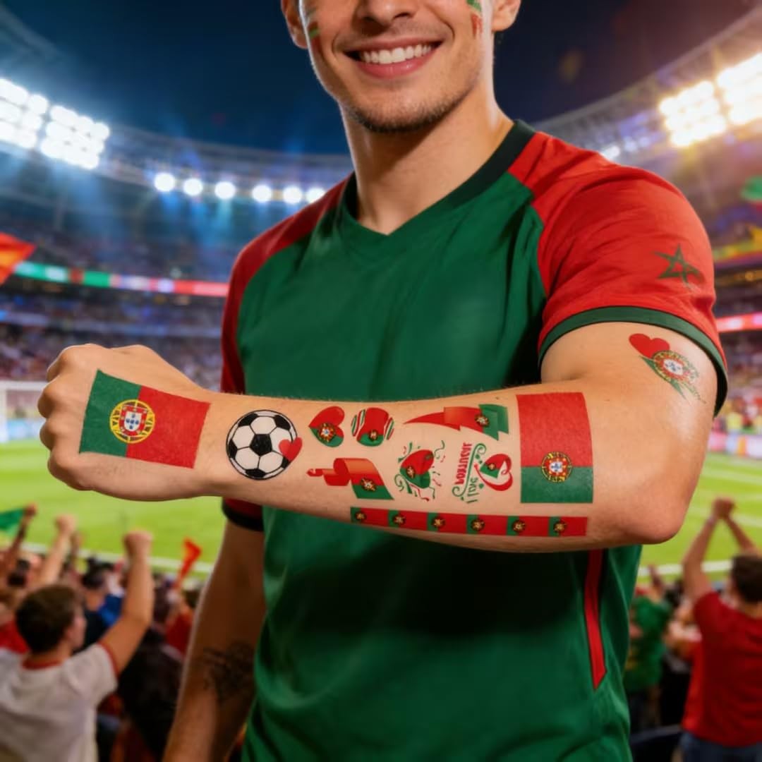 80PCS 2026 World Cup Stickers Temporary Tattoos,14Pack Portugal Soccer Blue