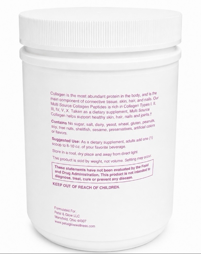 Petal & Glow Multi-Source Collagen Peptides Powder Unflavored 16.03 oz