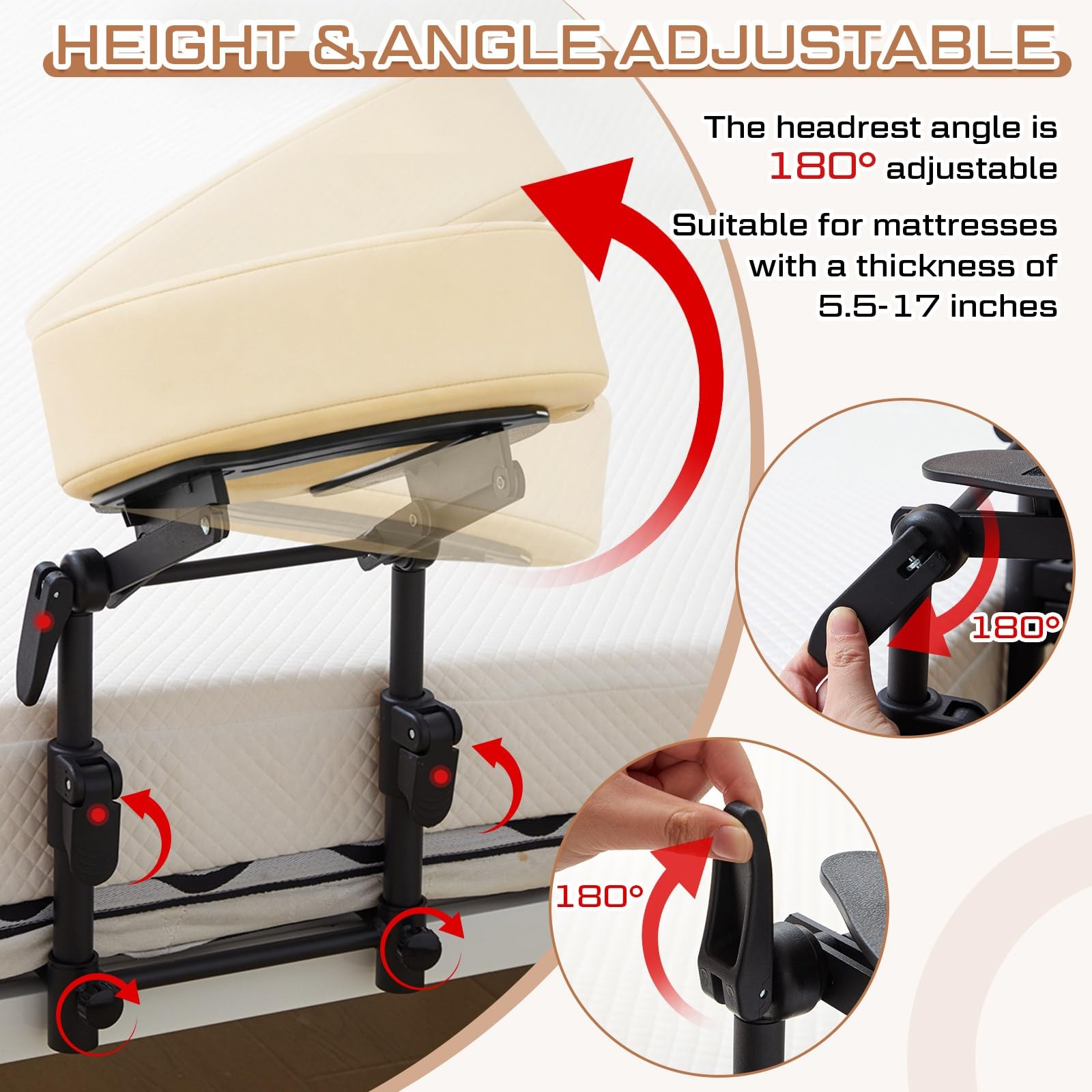 Qunclay Adjustable Massage Headrest for 11.81 x 16.93 x 5.51 inches, Apricot