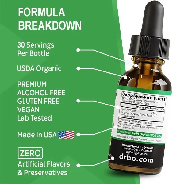 Dr. Bo Organic Oil of Oregano Liquid Drops – Immune Support, Herbal Tincture NEW