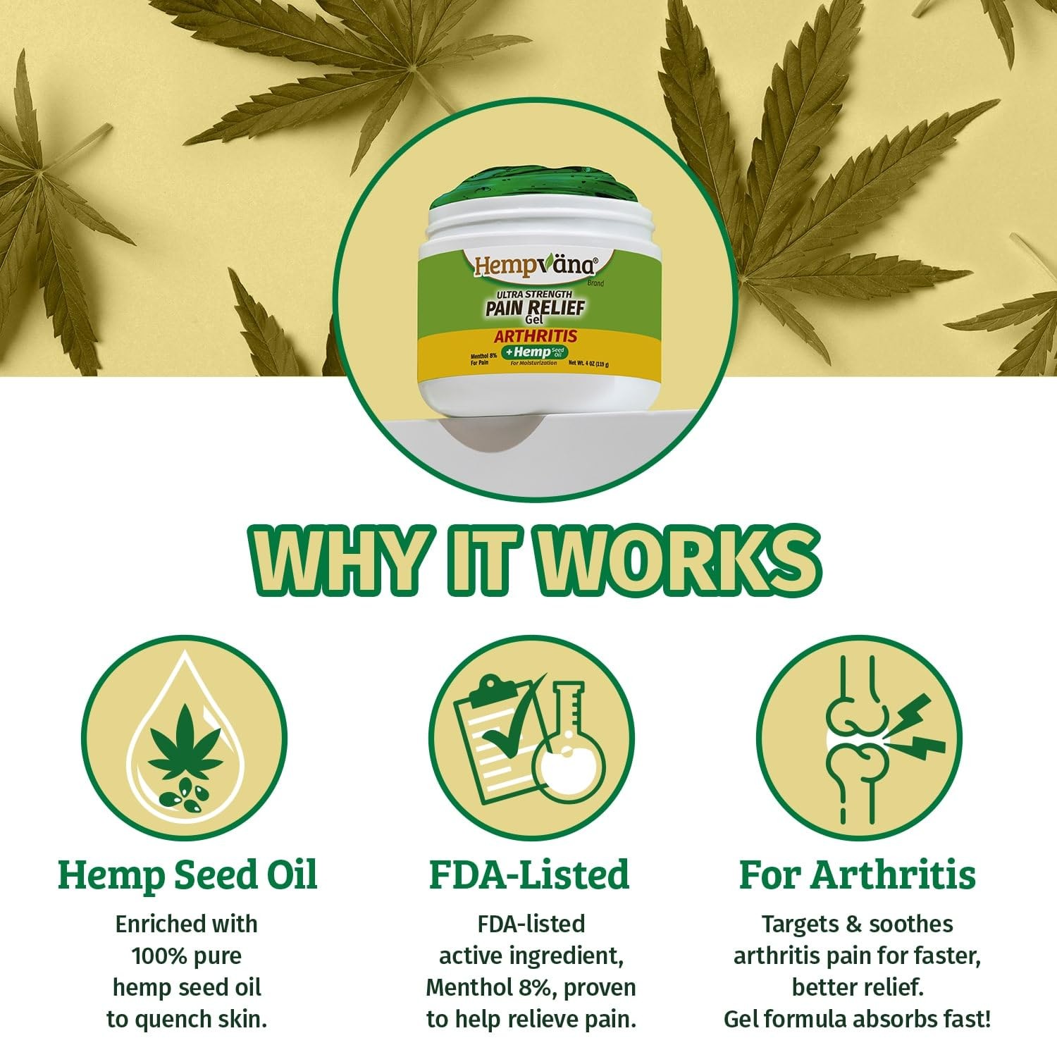 Hempvana Arthritis Pain Relief Gel Ultra Strength Hemp Seed Oil 4oz