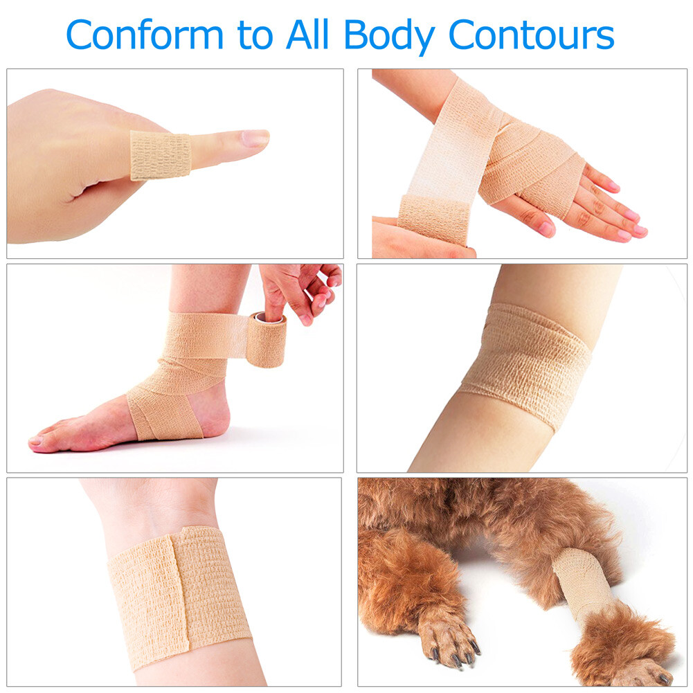Self Adherent Cohesive Bandages Wrap 1″ 2″ 3″ 4″ x 5 Yards Adhesive Medical Tape