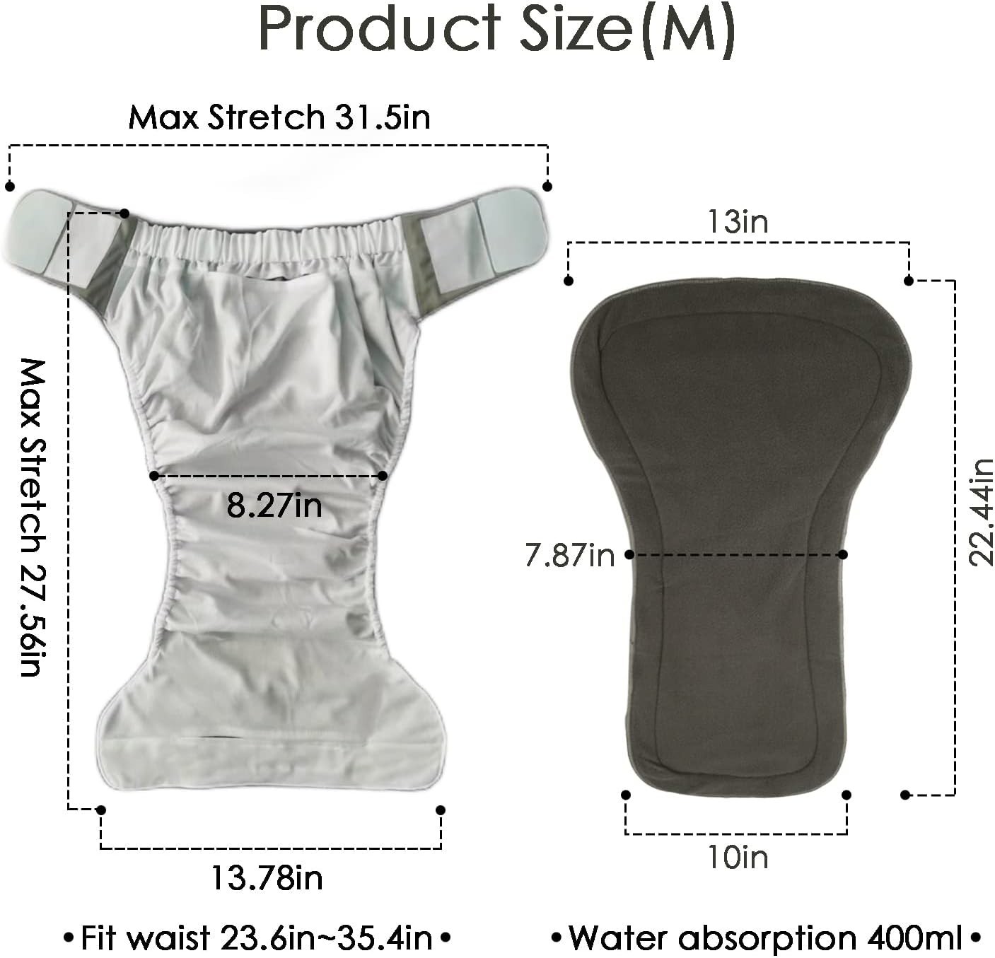 3 Pack Adult Cloth Diapers with Oversized Diaper Inserts, TPU Waterproof