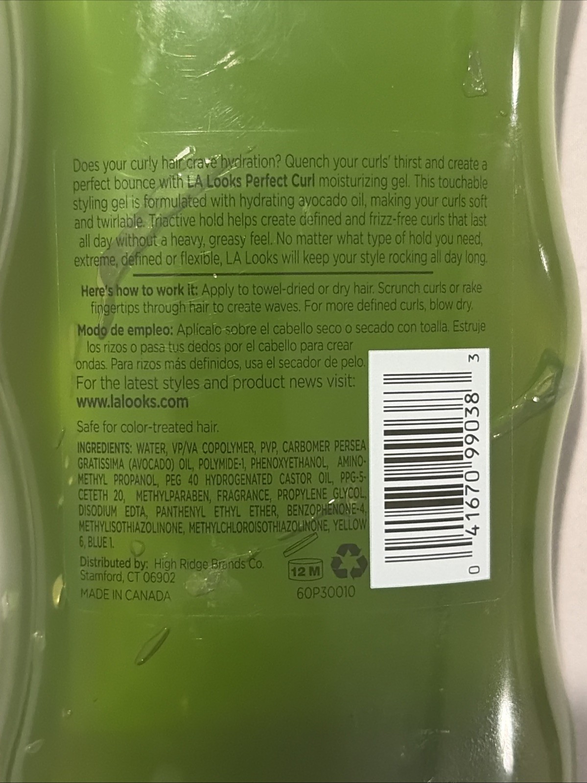 LA Looks Perfect Curl Hold Level 8 Alcohol Free Hair Gel 20 oz (567g) New