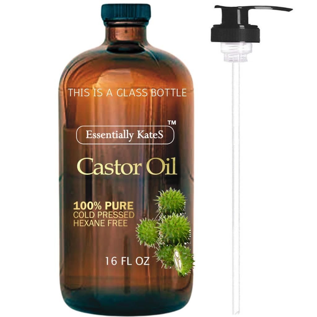 Cold-Pressed Organic Castor Oil in Glass Bottle 100% Pure and Nature 16 Fl Oz