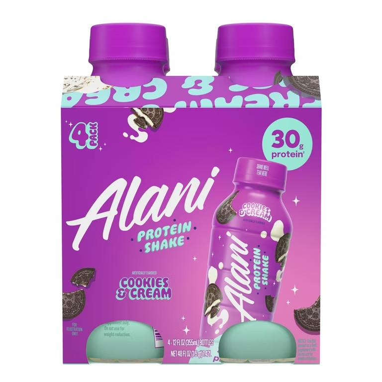 Alani Nu Protein Shake, Cookies & Cream, 12 fl oz, 4 Pack, Bottles, 30g Protein,
