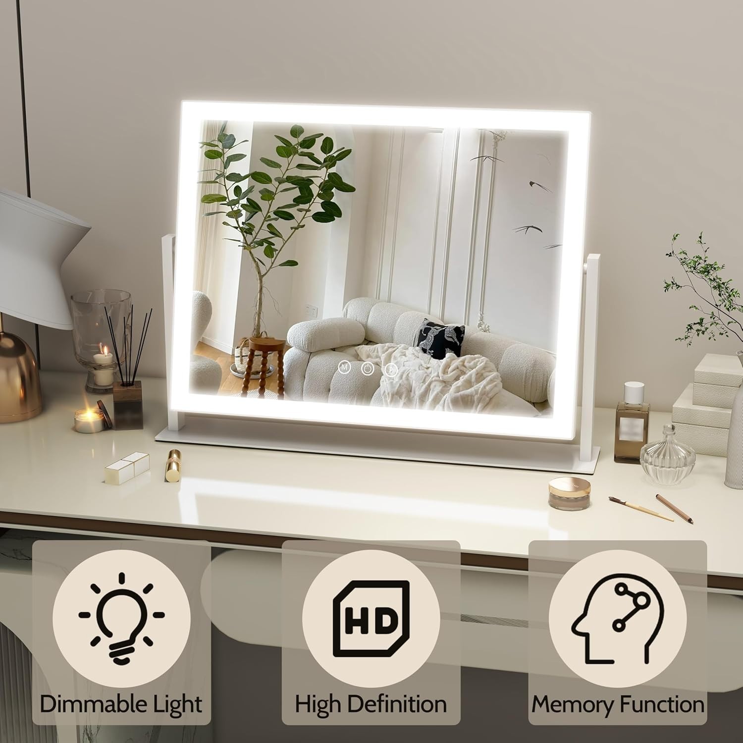 LED Makeup Mirror Vanity Lighted Mirror 16×12 Large Hollywood Style with Magn…