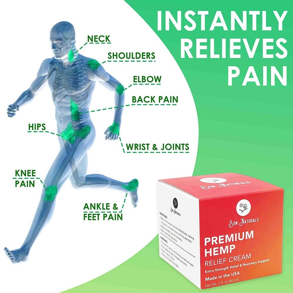Hemp Pain Relief Cream – MADE IN USA – Fast Natural Pain Relief Back Neck Joint