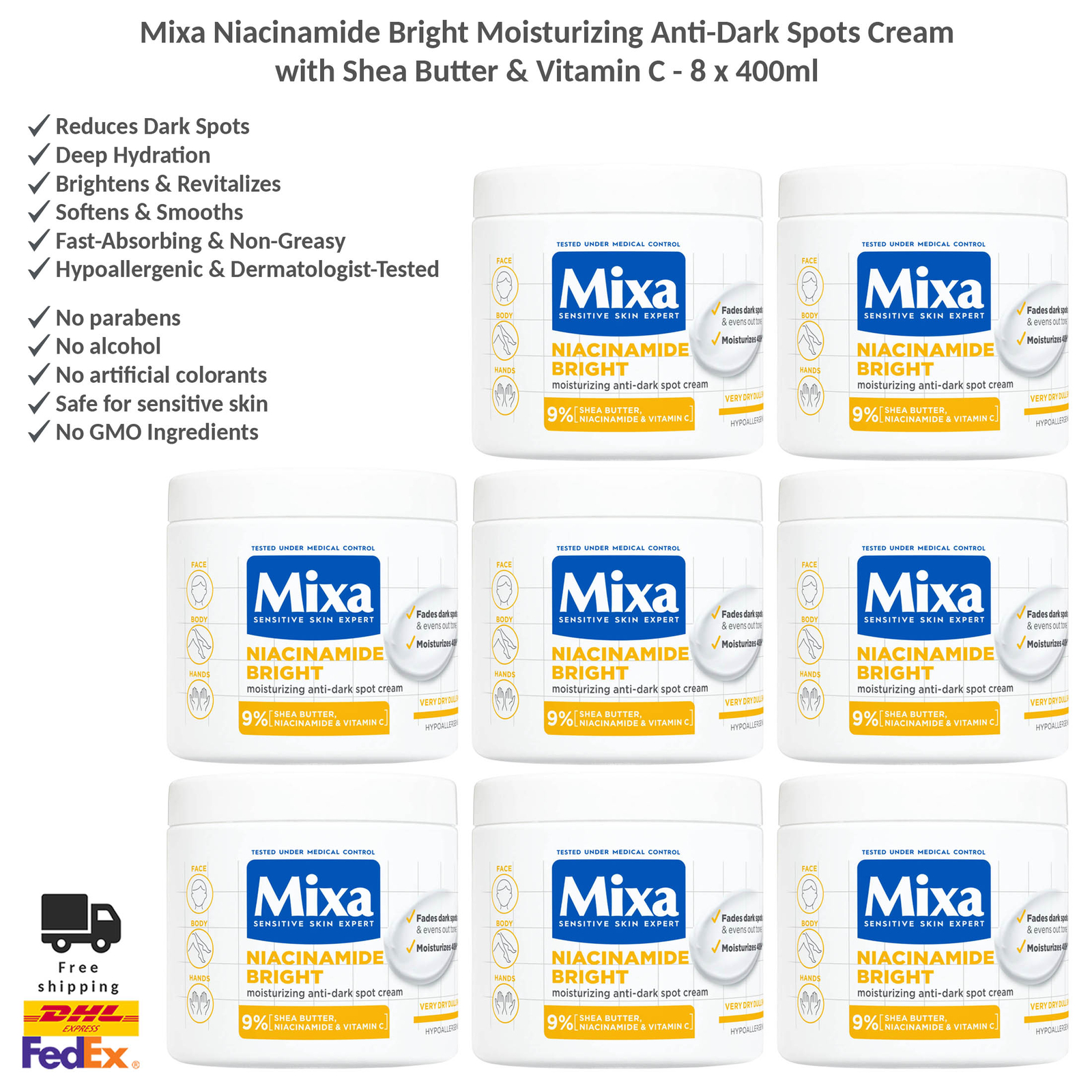Mixa Niacinamide Bright Moisturizing Anti-Dark Spots Cream with Shea Butter x8