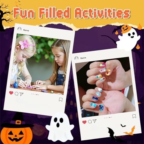 144Pcs Kids Press on Nails for Halloween Children Girls Press Halloween Style