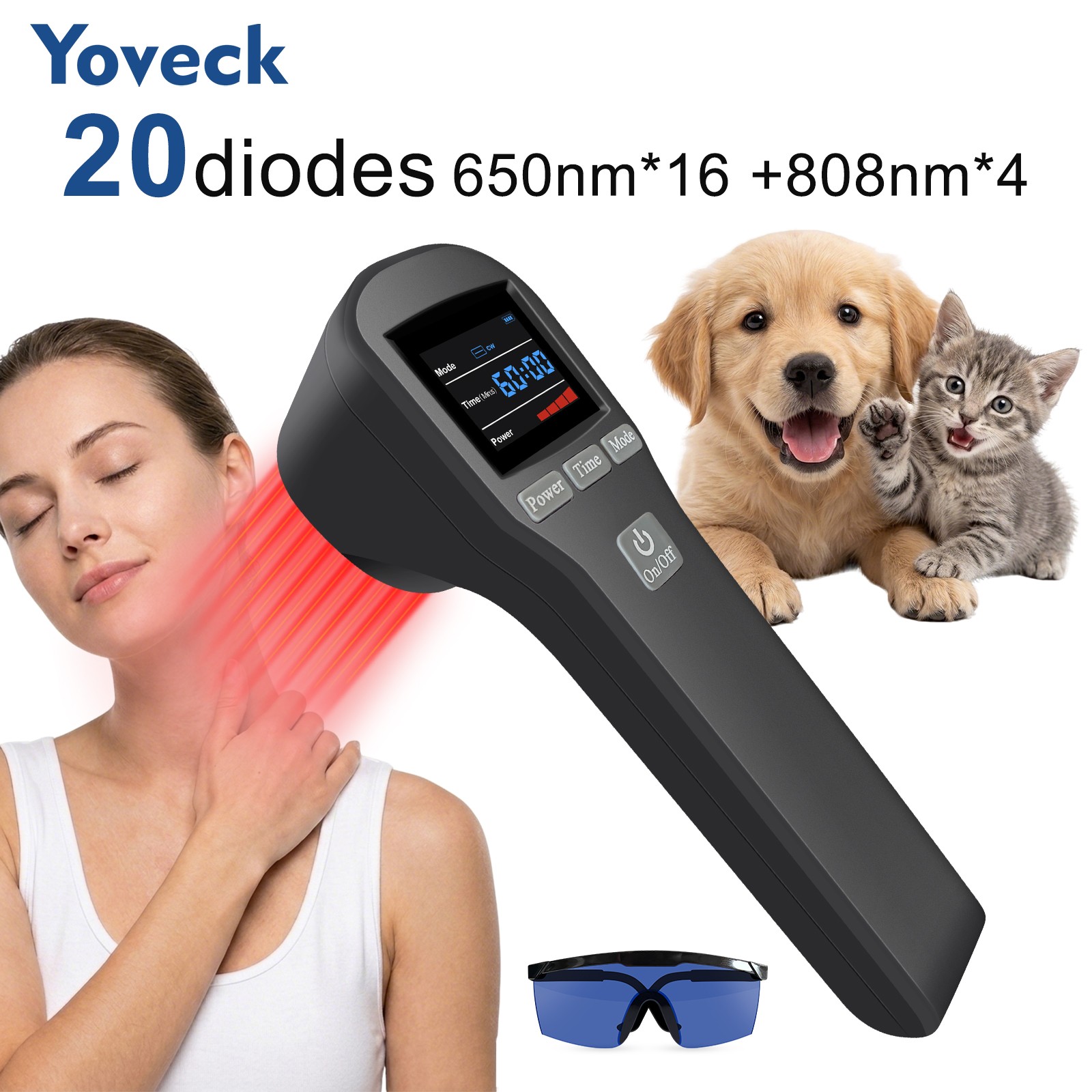 20 Diodes Red Light Laser Therapy Device 650nm 808nm for Back Knee Pain Home