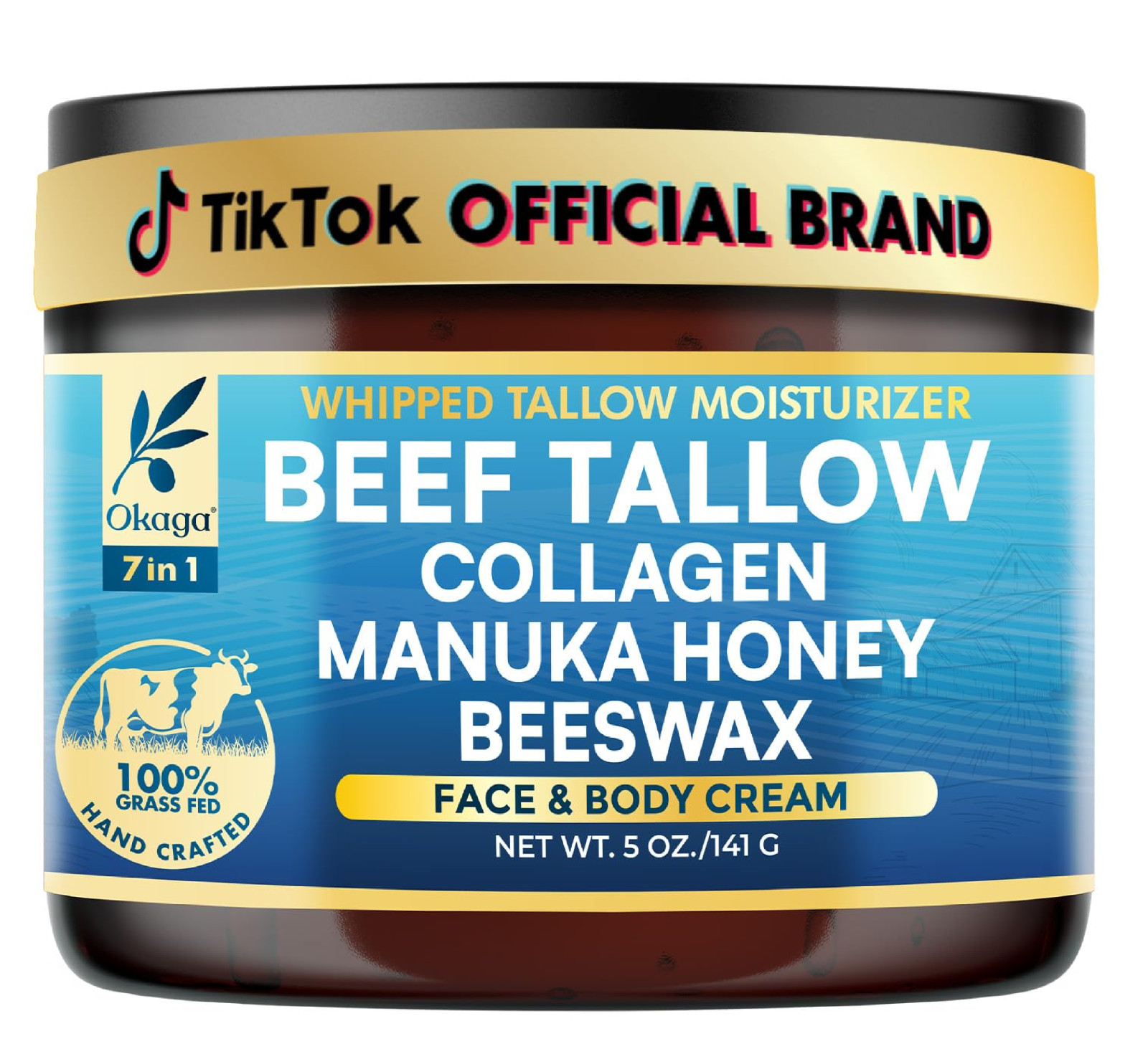 Organic Beef Tallow for Skin, Organic Grass-Fed Beef Tallow Balm with Manuka Hon