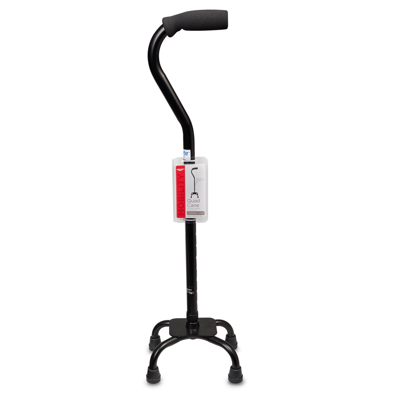 Quad Walking Cane with Small Base – Height Adjustable, 300 Lb Capacity
