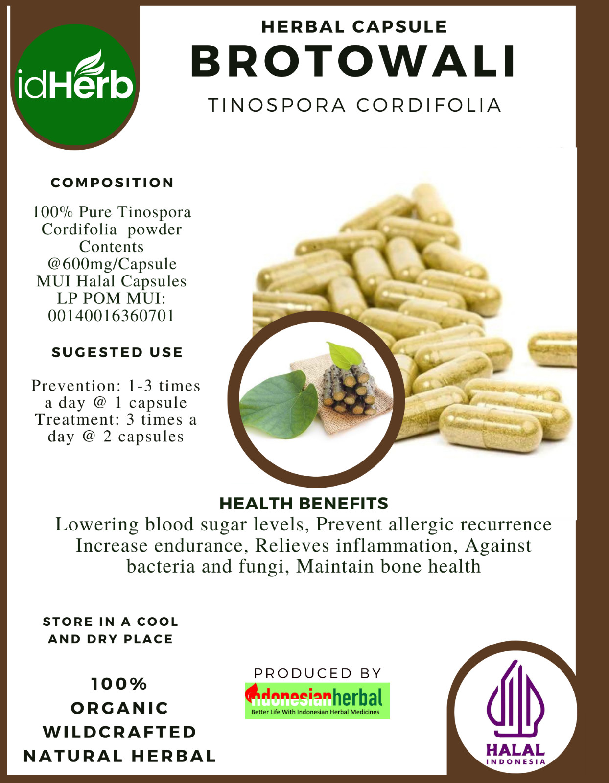 [idHerb] 100-800 Capsule Brotowali Giloy Guduchi Tinospora Cordifolia Organic