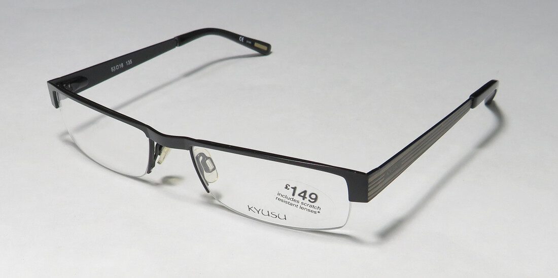 KYUSU 0912 BLK HALF RIM RECTANGULAR SHAPE BRAND NAME CASUAL DESIGNER EYEGLASSES