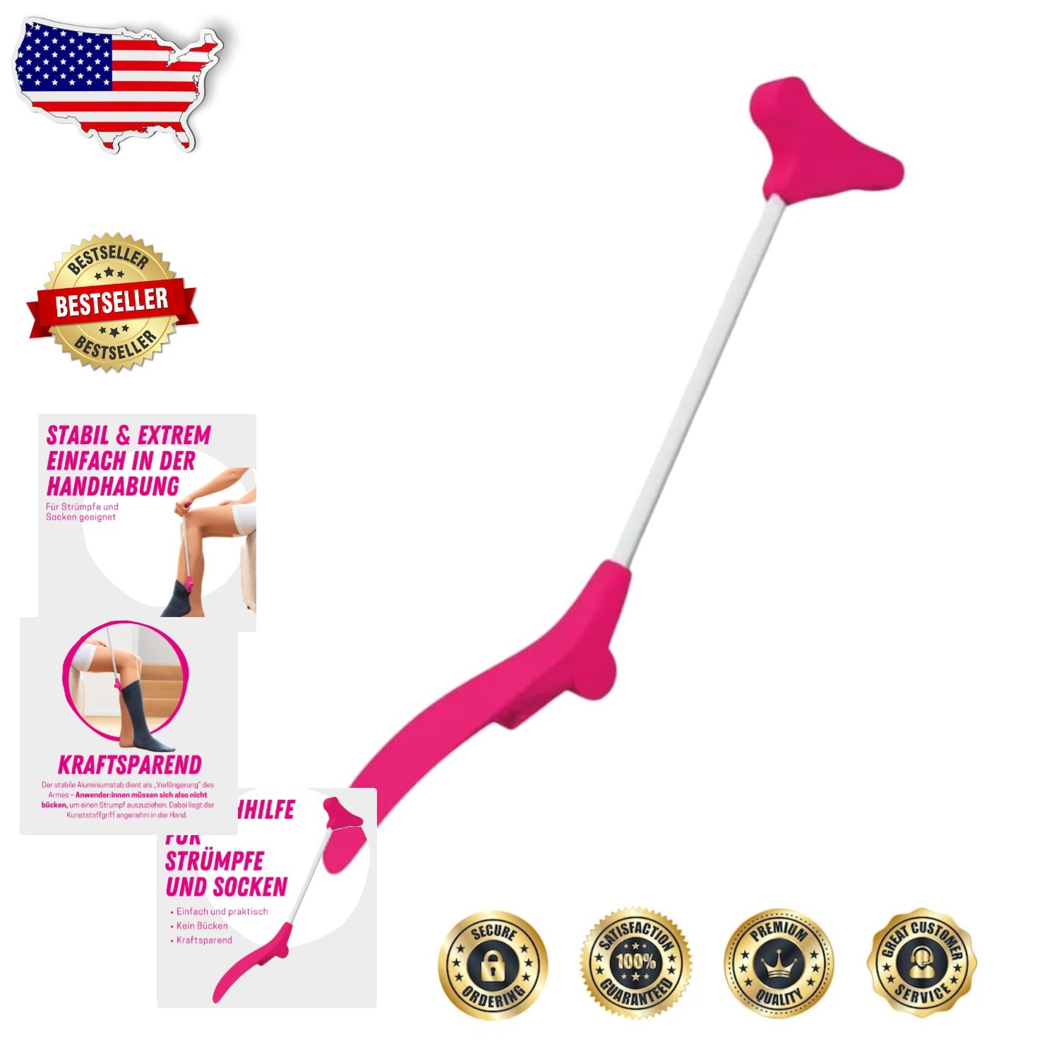 Easy Doffing Aid for Compression Stockings – Pink, Medium Weight, Cotton Blend