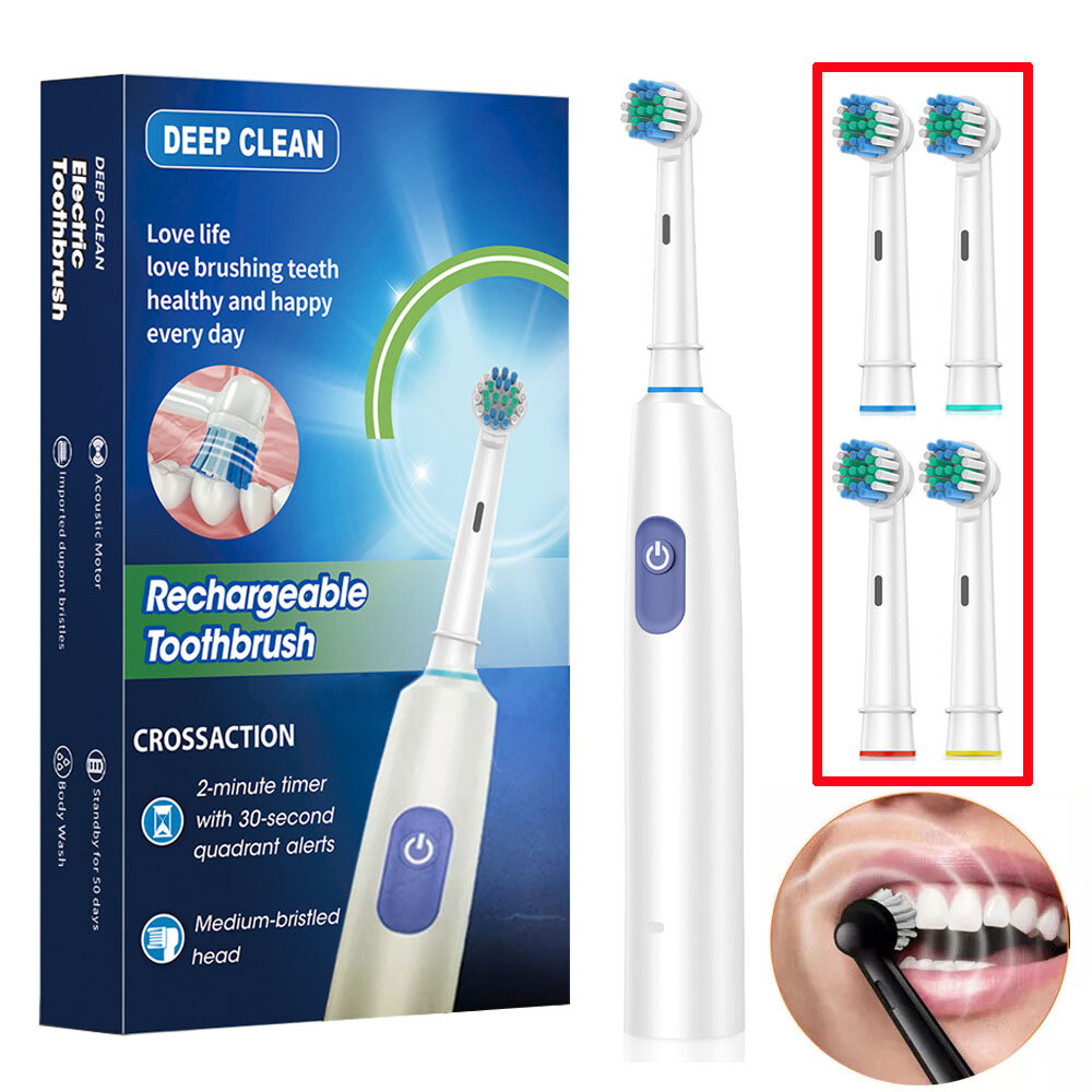 Rechargeable Electric Toothbrush Pro 5 Modes Rotating Brush with 4/8 Heads Timer