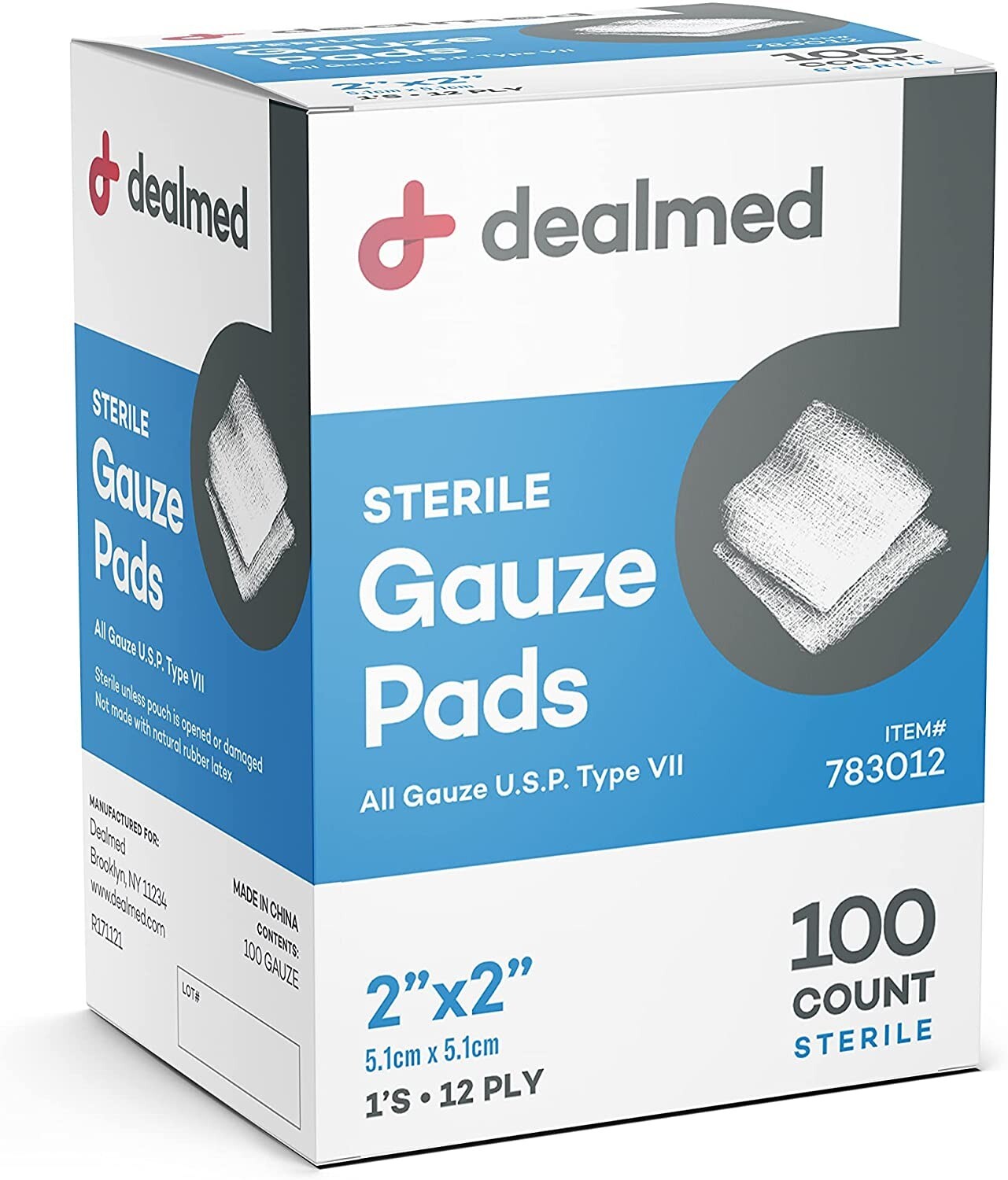 Dealmed Sterile Gauze Pad Sponges Dressing, 2″ x 2″ 12 Ply Singles – 5,000 COUNT